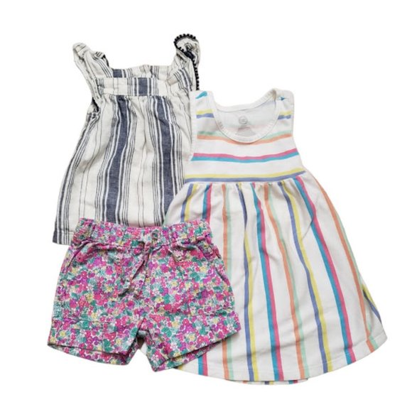 Carter's Dresses Lot Of Three Little Girl Size 3t Floral Striped Shorts Dress Shirt Clothing